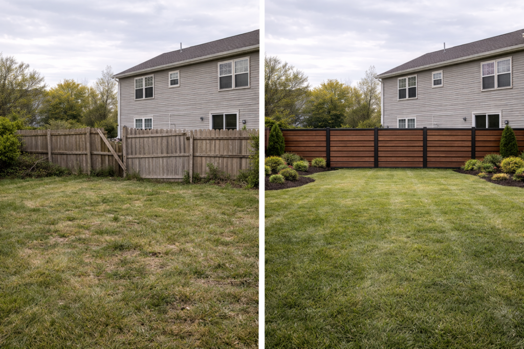 before and after fence replaced in elkhart
