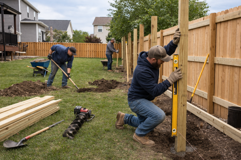 contractors installing fence in south bend